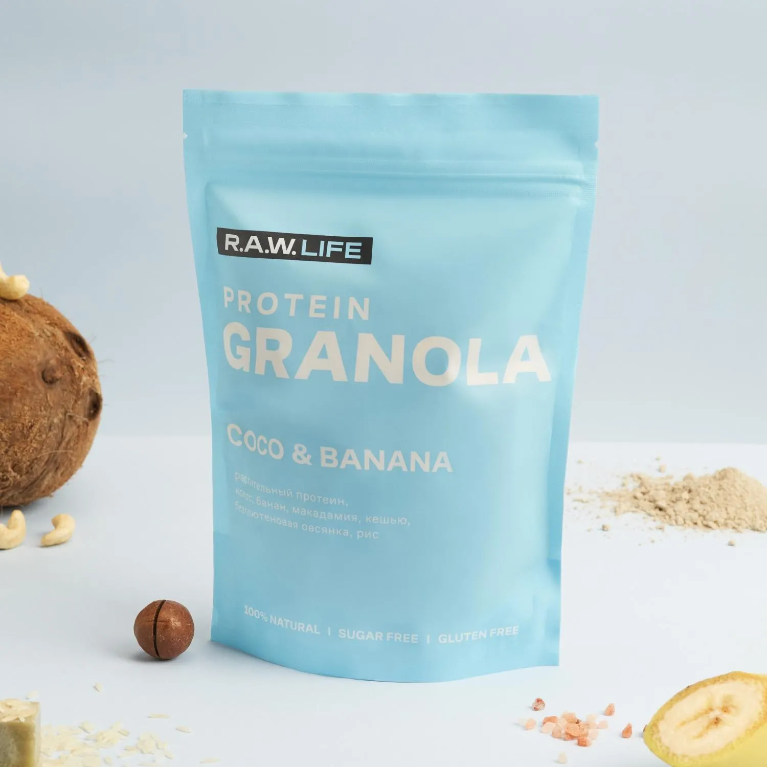 Гранола протеиновая R.A.W.LIFE Кокос-Банан, 220г - фото 3