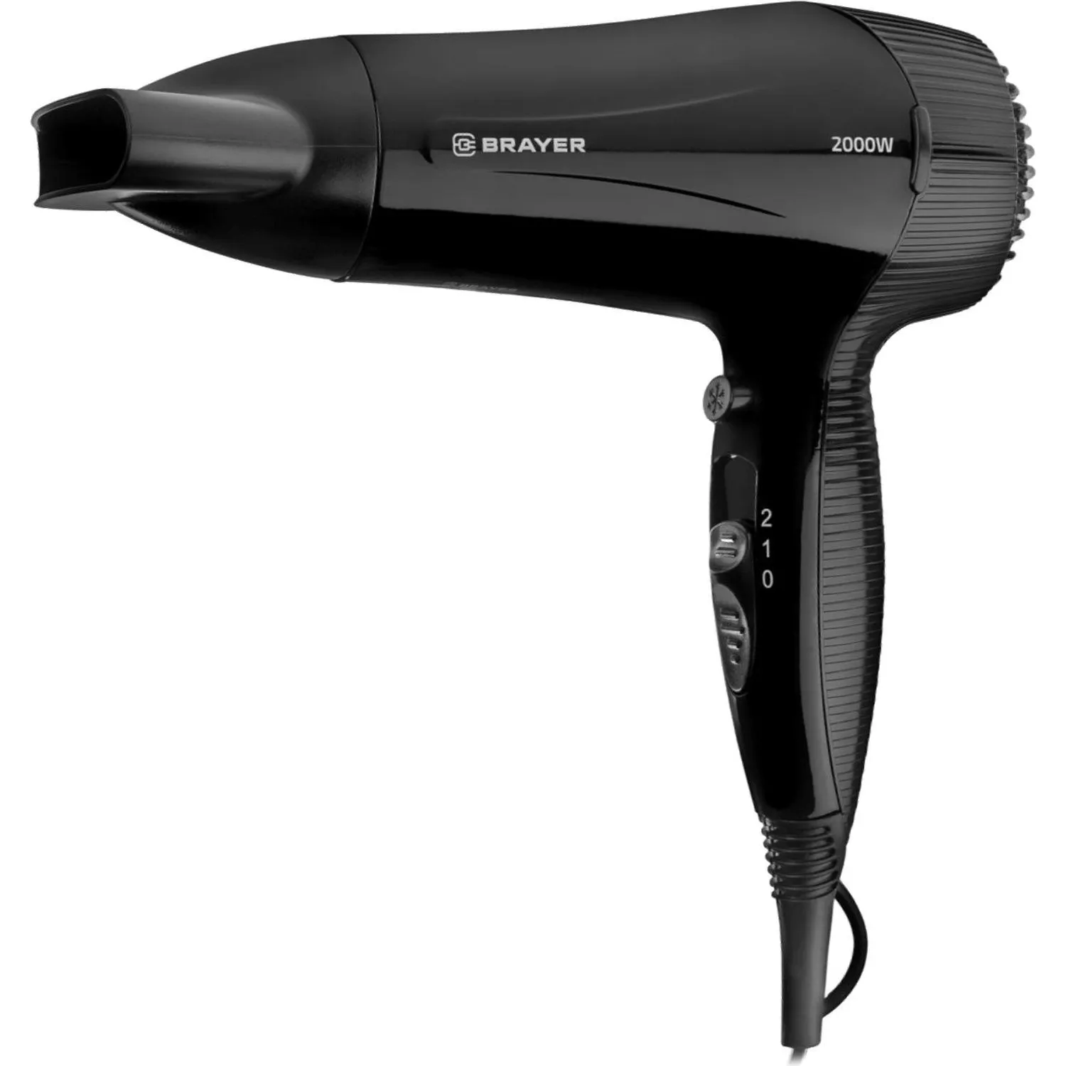 Фен настенный BRAYER 3021BR-BK,2000,2скор,2режнагрева,концентр,холод,1,8м - фото 2