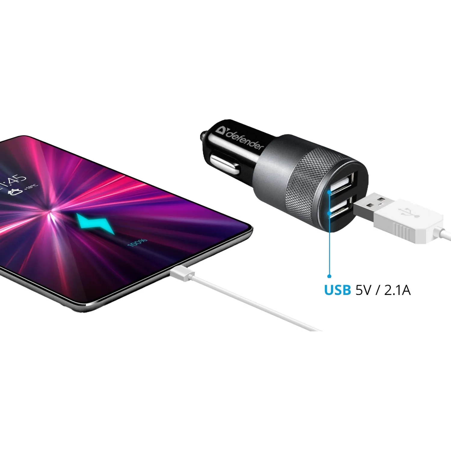 Зарядное устройство автомобильное Defender UCA-21 2USB, 5V/2.1A (83821) - фото 2