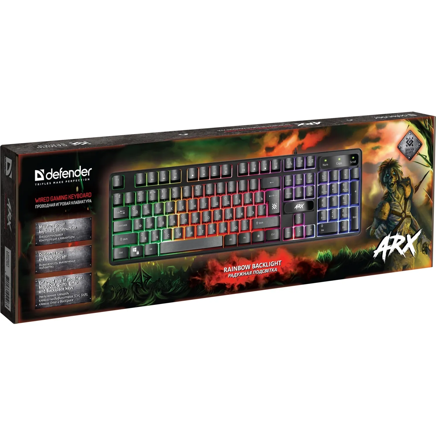 Клавиатура Defender Arx GK-196L RU проводн.игровая, радужн. подсветка 45196 - фото 7