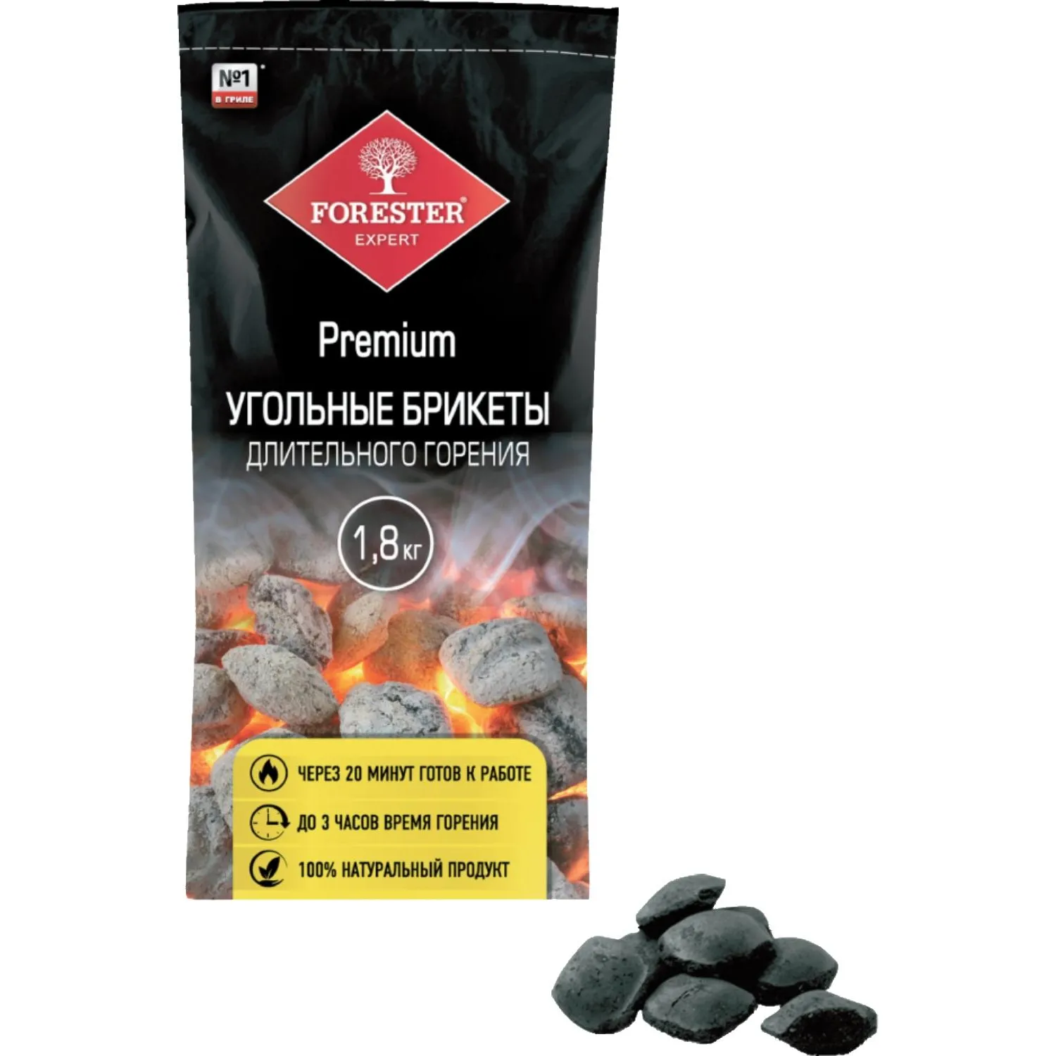 Брикет древесно-угольные длит горения для розжига, Forester,1,8кг, BC-930 - фото 1