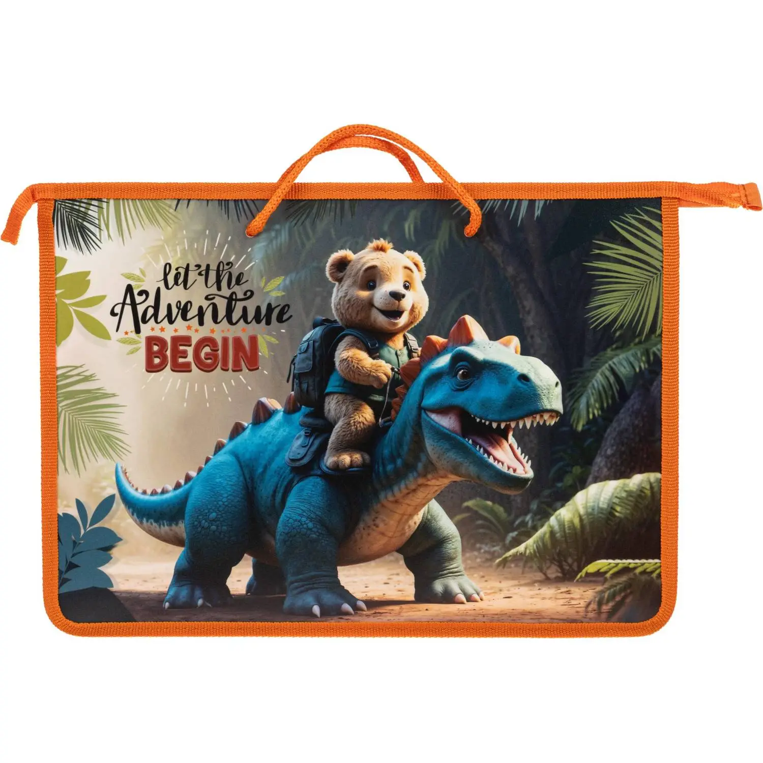 Папка для тетрадей Дино и медвежонок А4 на молнии с ручками,,45мм, 88441 - фото 1