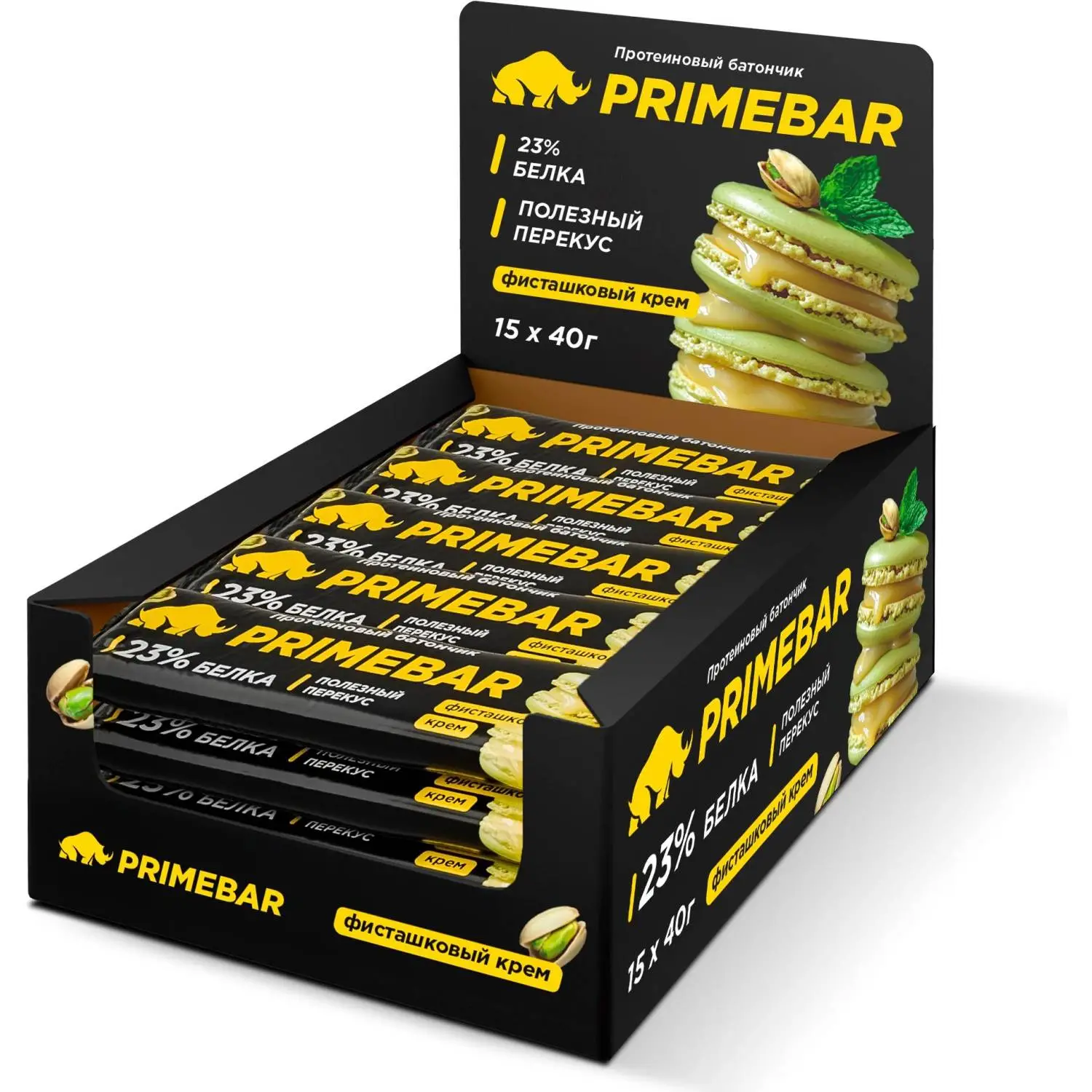 Батончик с содерж протеина PRIMEBAR глазир со вкус Фисташк крем 40гx15шт/уп - фото 1
