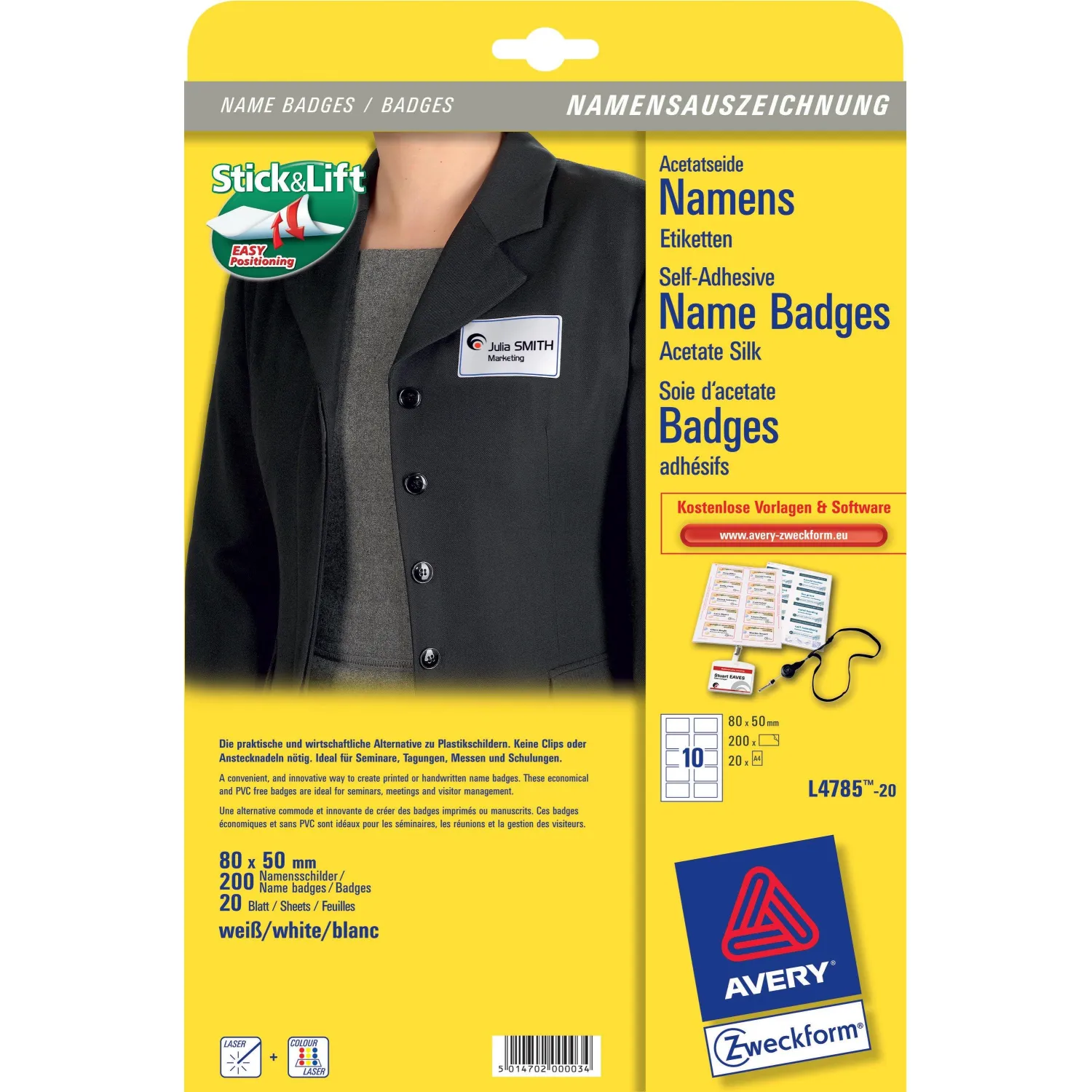 Бейдж Самоклеющийся белый,80х50 мм 20л., L4785 - фото 2