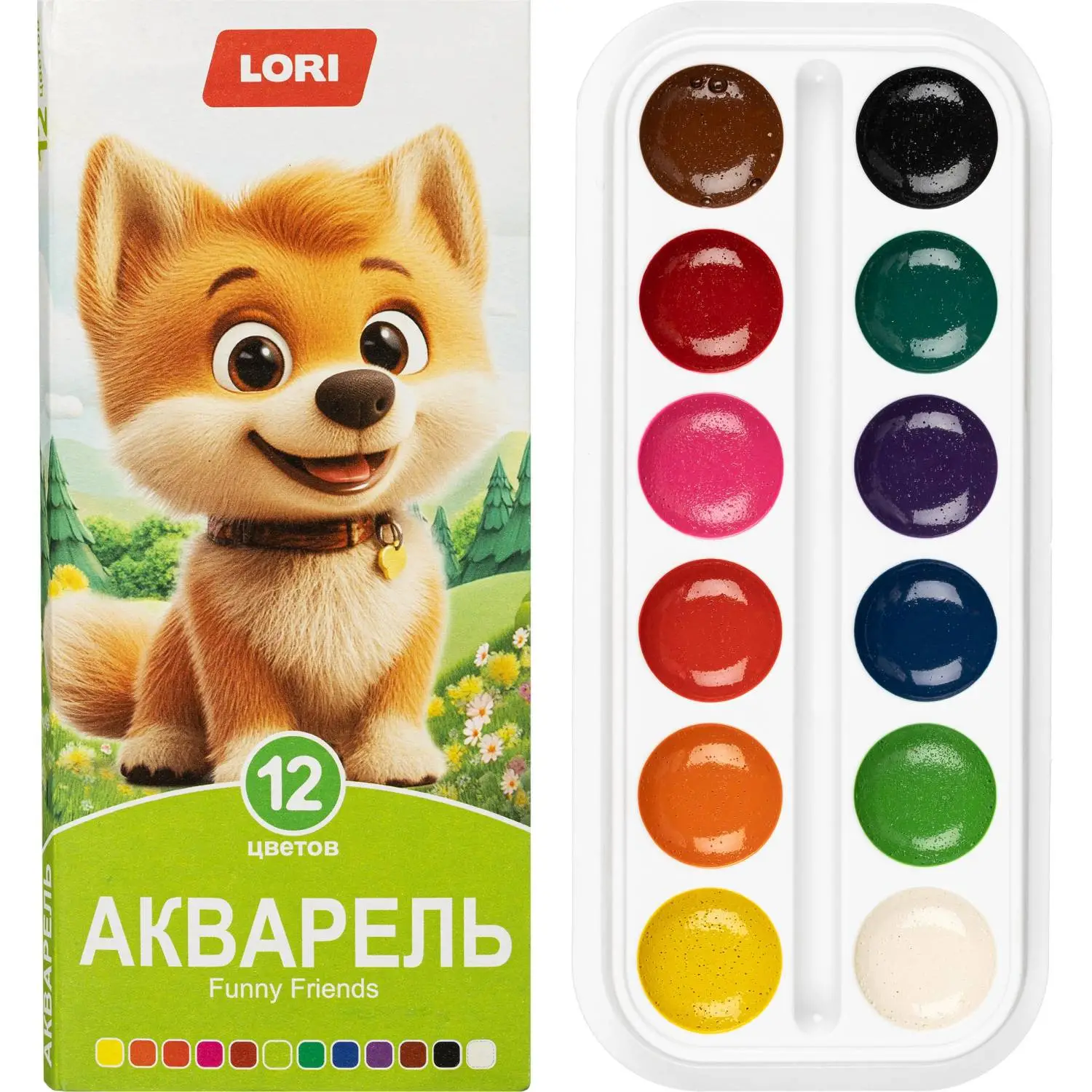Краски акварельные FUNNY FRIENDS, 12 цветов, б/к Ааф-003 набор - фото 2