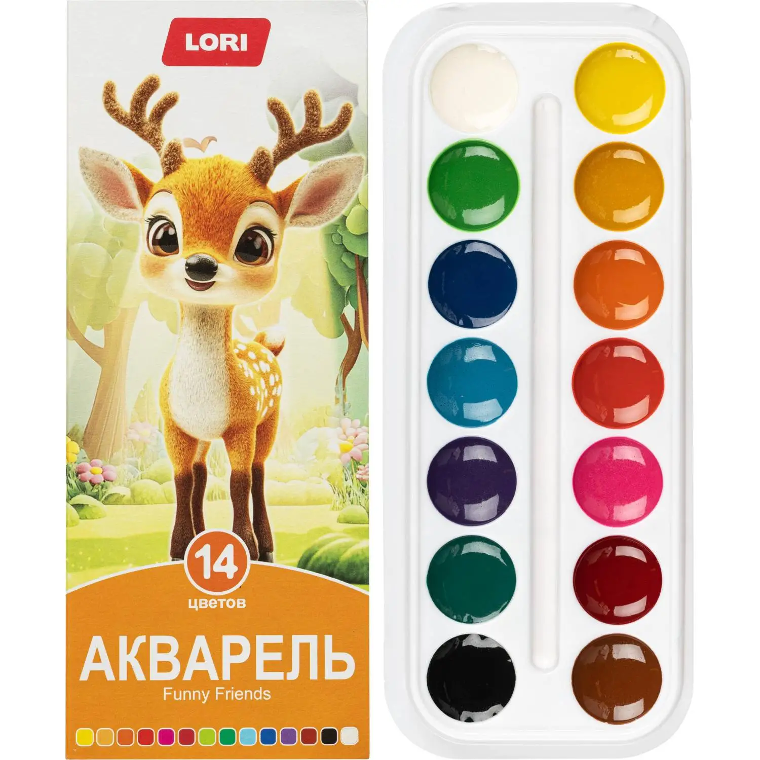Краски акварельные FUNNY FRIENDS, 14 цветов, б/к Ааф-004 набор - фото 2