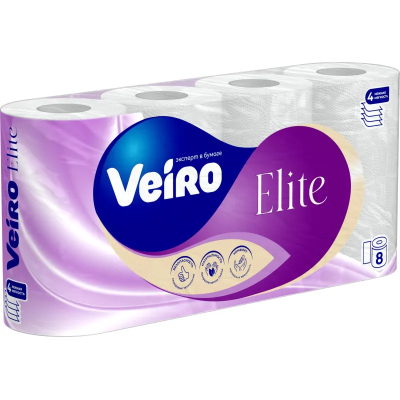 Бумага туалетная Veiro Elite Ц 4сл 120л 15м 8рул/уп МСК - фото 5