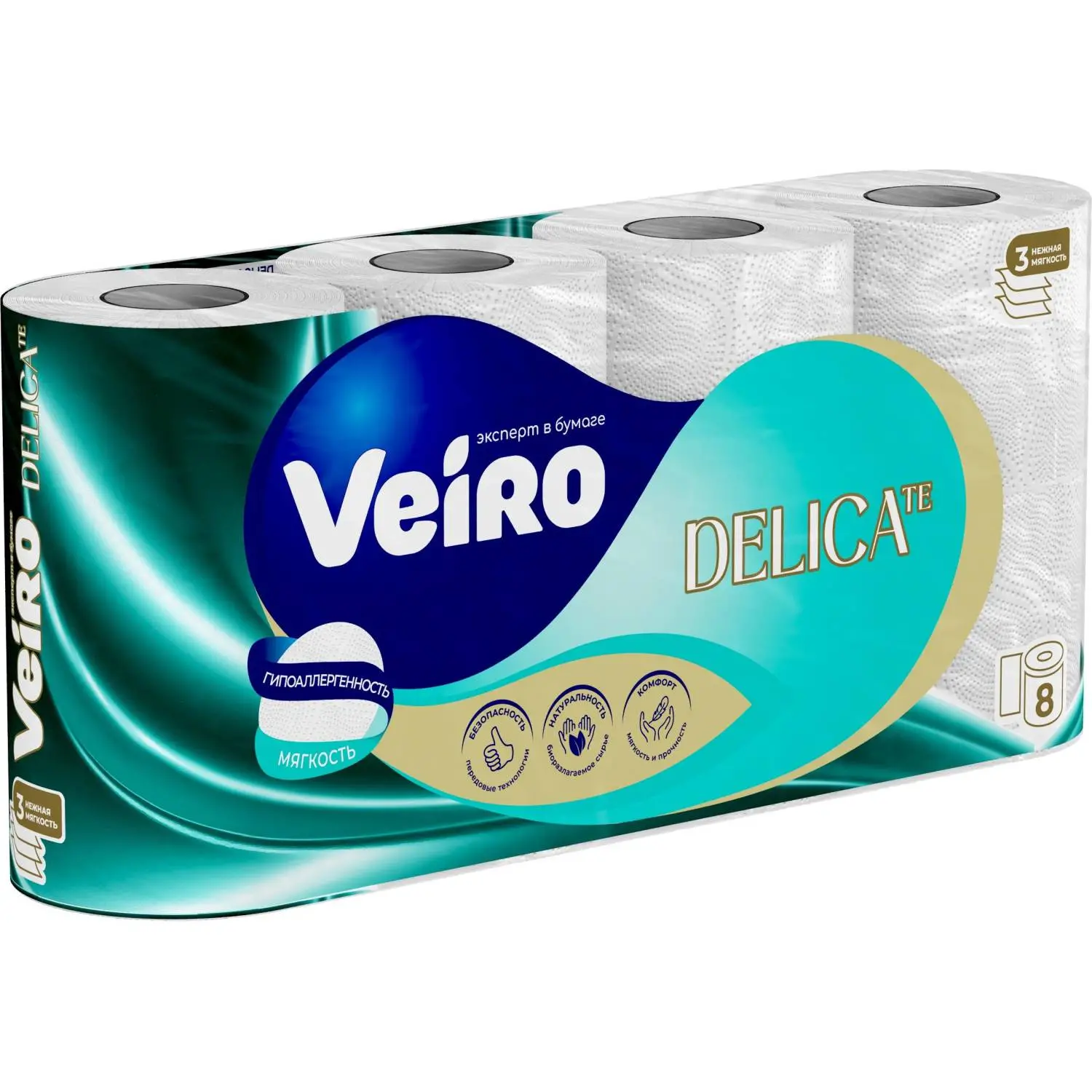 Бумага туалетная Veiro Delicate Ц 3сл 120л 15м 8рул/уп МСК - фото 5