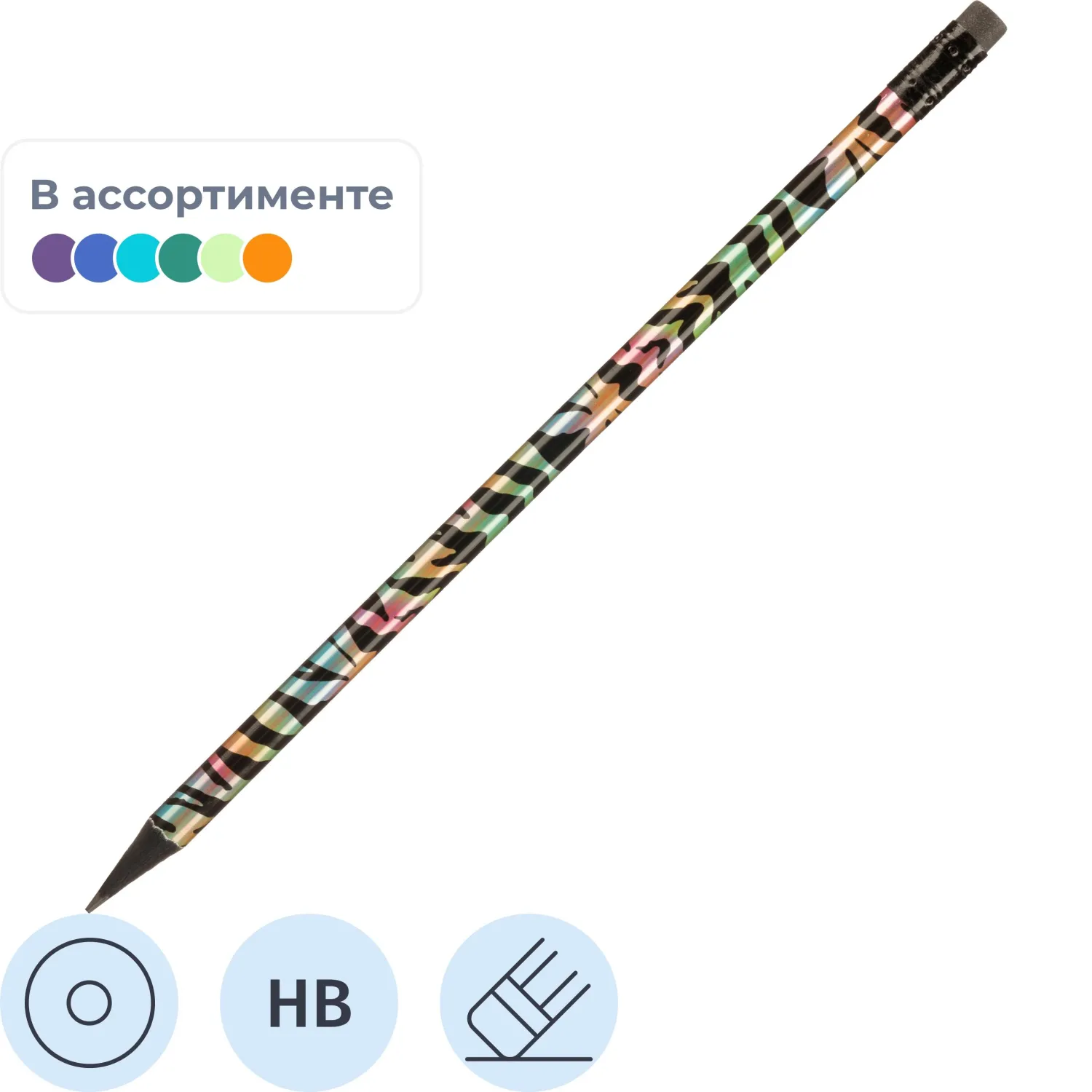 Карандаш Ч/Г Deli, Animal texture, кругл, 2.2мм, ластик, EC041-HB - фото 1