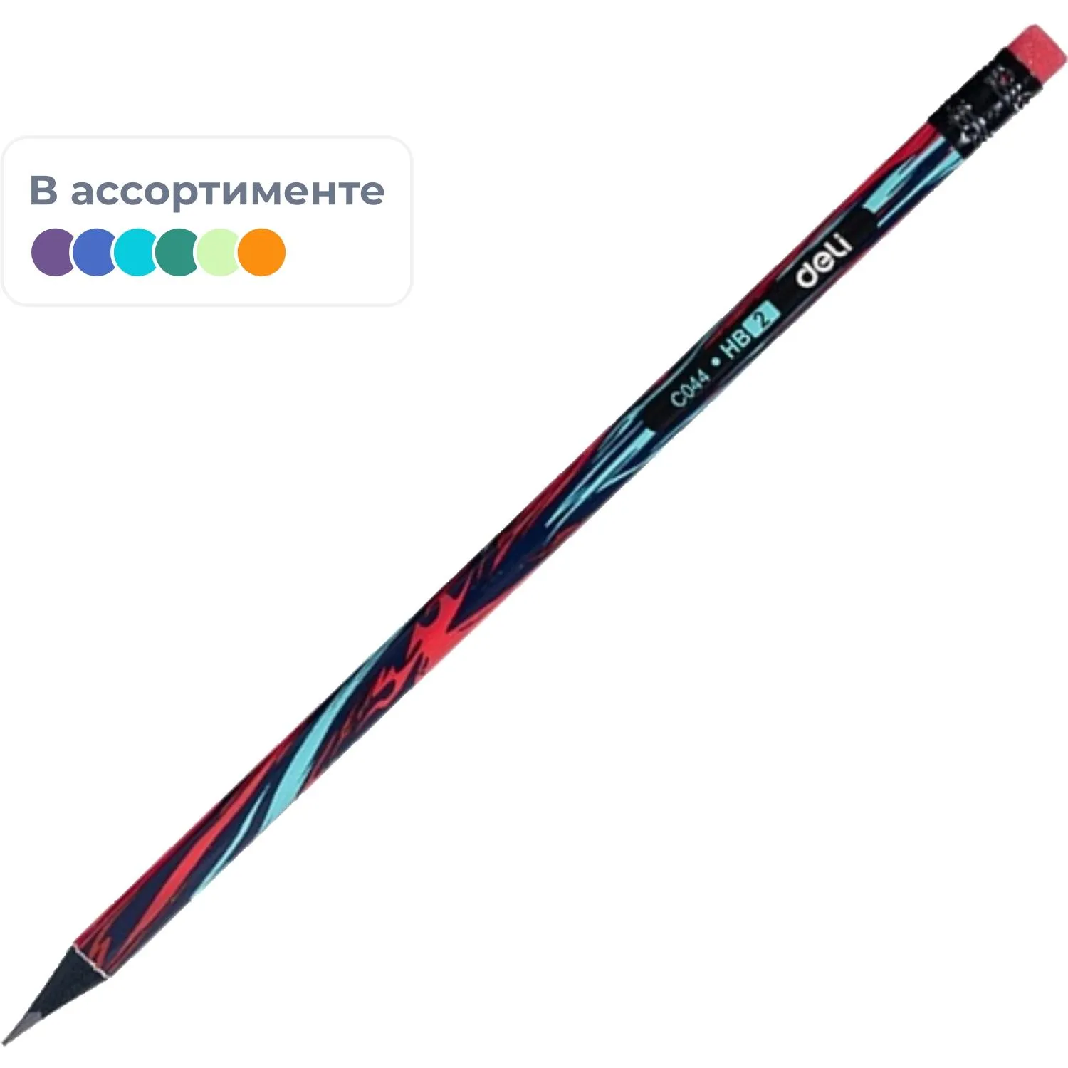 Карандаш Ч/Г Deli, Graffiti texture, кругл, ластик, EC044-HB, в асс - фото 1