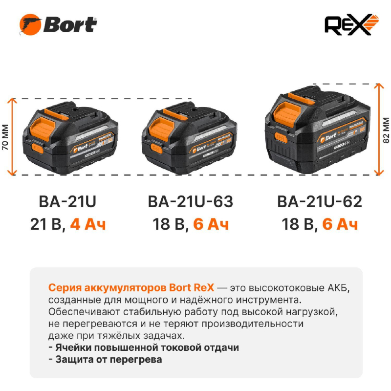 Аккумулятор (батарея) BORT BA-21U-62 - фото 3