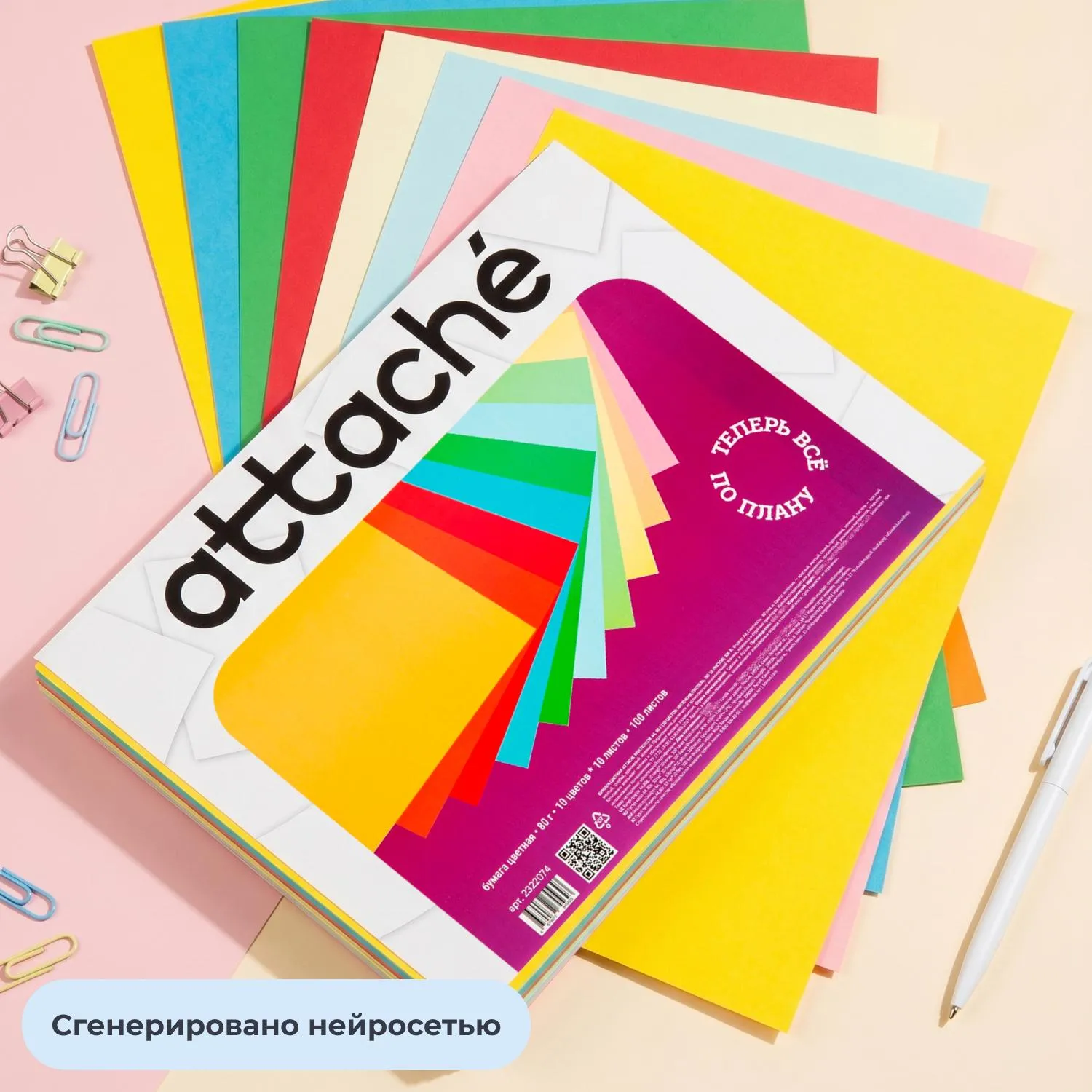 Бумага цветная Attache Multicolor А4,80г(10цв.интенсив,пастель по 10л)100л - фото 5