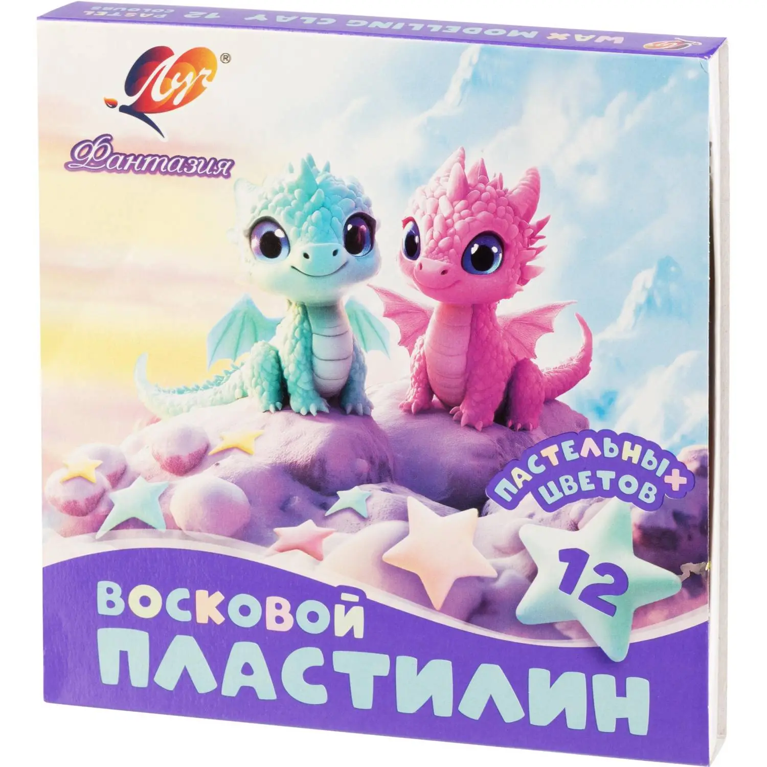 Пластилин восковой Фантазия пастельный,12цв,180г, набор стек 35С 2290-08 - фото 1