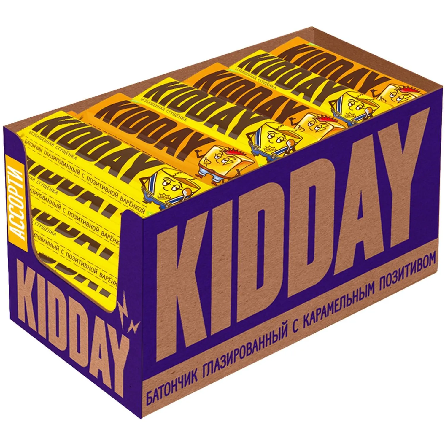 Батончик Kidday глазир ассорти карамель, вареная сгущенка, 40гx30шт/уп - фото 1