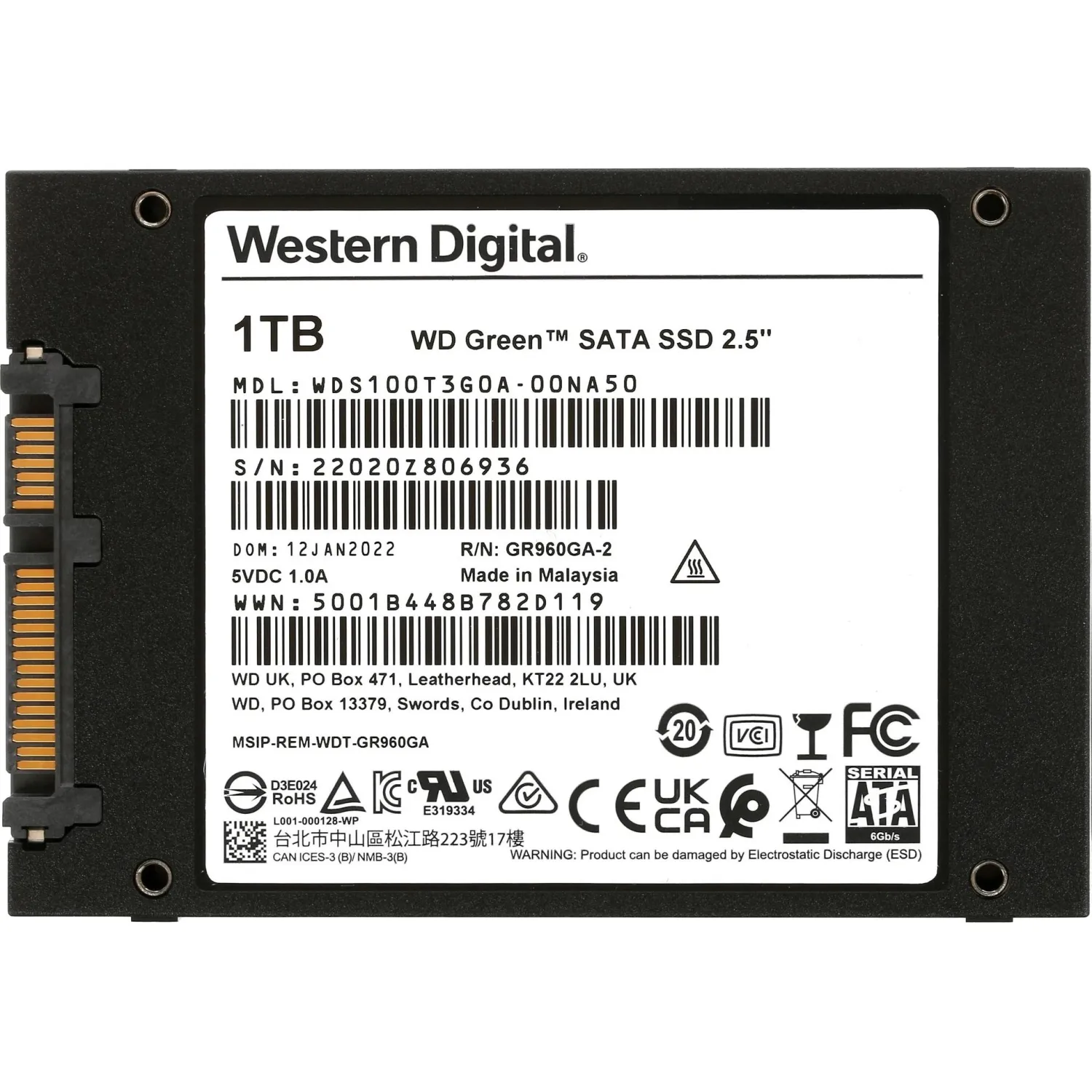 SSD накопитель WD Green 2,5' SATA 1Tb(WDS100T3G0A) - фото 2