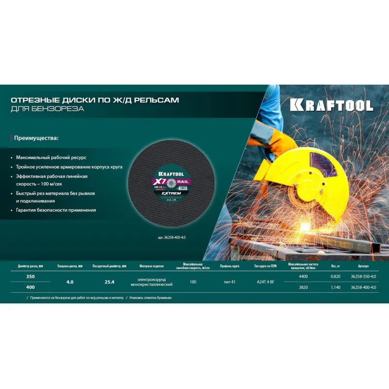 Диск отрезной KRAFTOOL X7-EXTREM RAIL по Ж/Д рельсам 350 мм, 36258-350-4.0 - фото 5