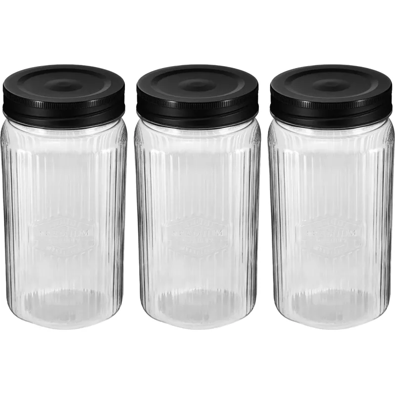 Банка квадратная с рельефом PREMIUM 1,3л, 3шт (Черный) - фото 1