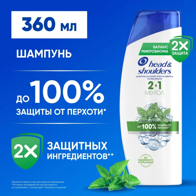 Шампунь-бальзам Head&Shoulders от перхоти Ментол 2в1 360мл - фото 3