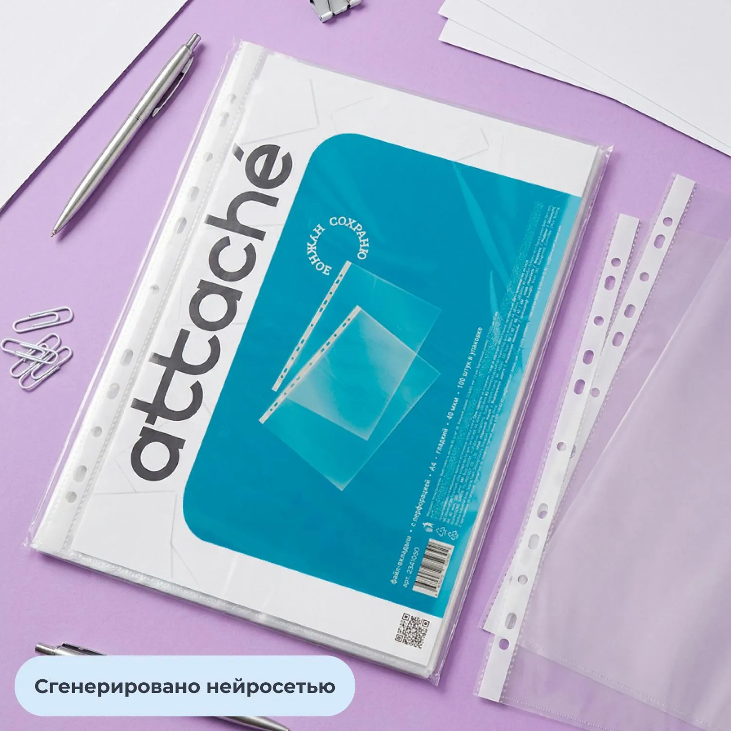 Файл-вкладыш А4, 40мкм, Attache, с перфорацией, гладкий 100 шт/уп - фото 7