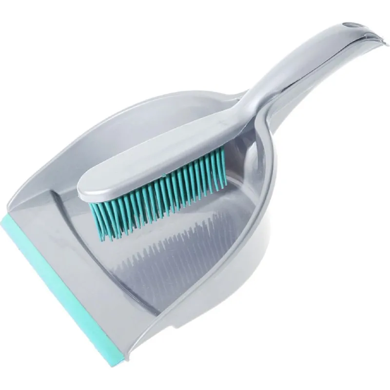 Набор для уборки совок со сметкой с резиновой щетиной 24/1 сер бирюз_68844 - фото 1