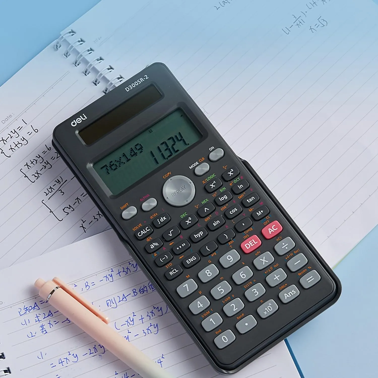 Калькулятор научный Deli ED300SR-2,10+2р,300ф,2ст,172,6х82,7,дв пит,т.сер - фото 12