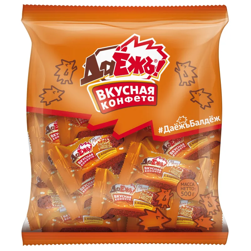 Конфеты ДаЁжъ вафельные мини с карамелью, арахисом и криспи, пакет 1кг - фото 1