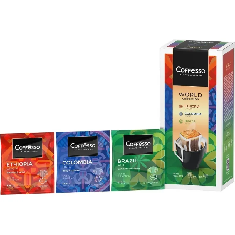 Кофе Coffesso DRIP MIX WORLD COLLECTION ассорти в дрип-пакетах, 30х10г - фото 5