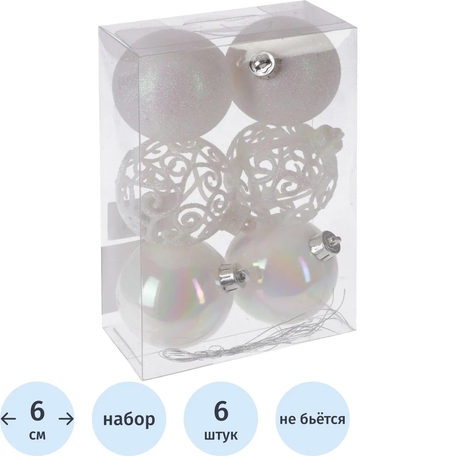 Набор шаров Украшение НГ сказка,D6см,L11,5 W6 H17см 6шт 722892 - фото 1