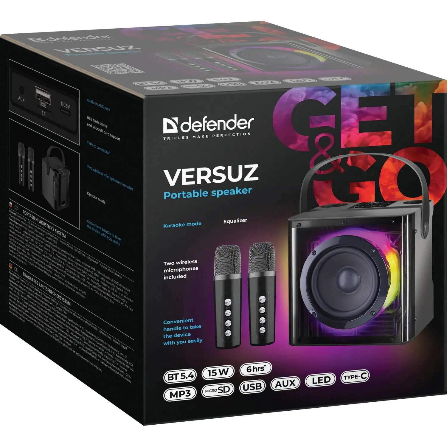 Акустическая система Defender Versuz 15Вт, BT/USB/TF/AUX/RGB/MIC - фото 6