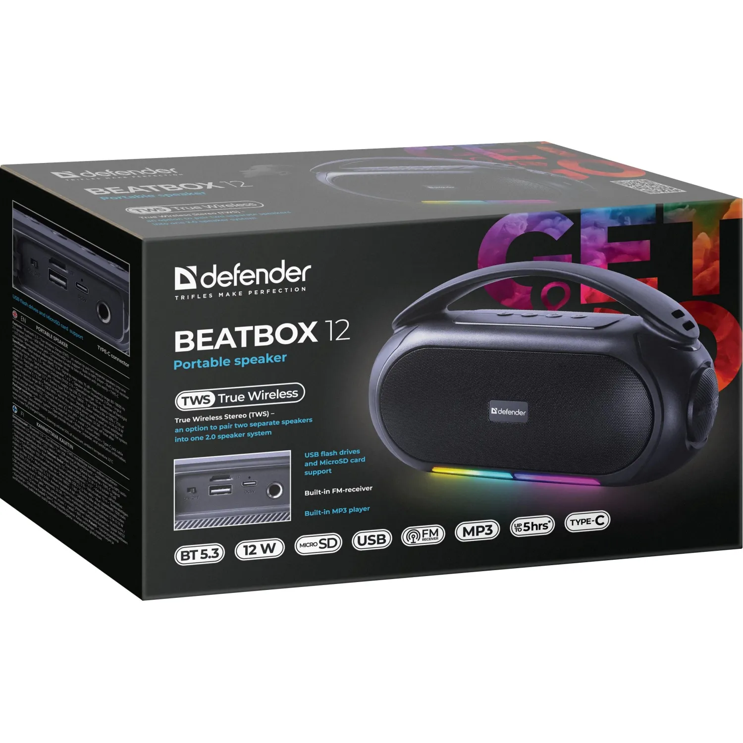 Акустическая система Defender Beatbox 12 12Вт, BT/FM/USB/TF/MIC/RGB - фото 5