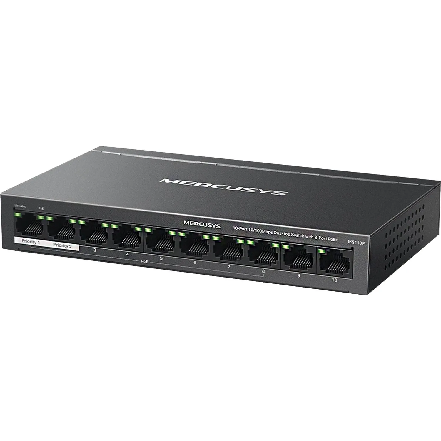 Коммутатор Mercusys MS110P (L2) 10x100Мбит/с 8PoE+ 65W неуправляемый - фото 1