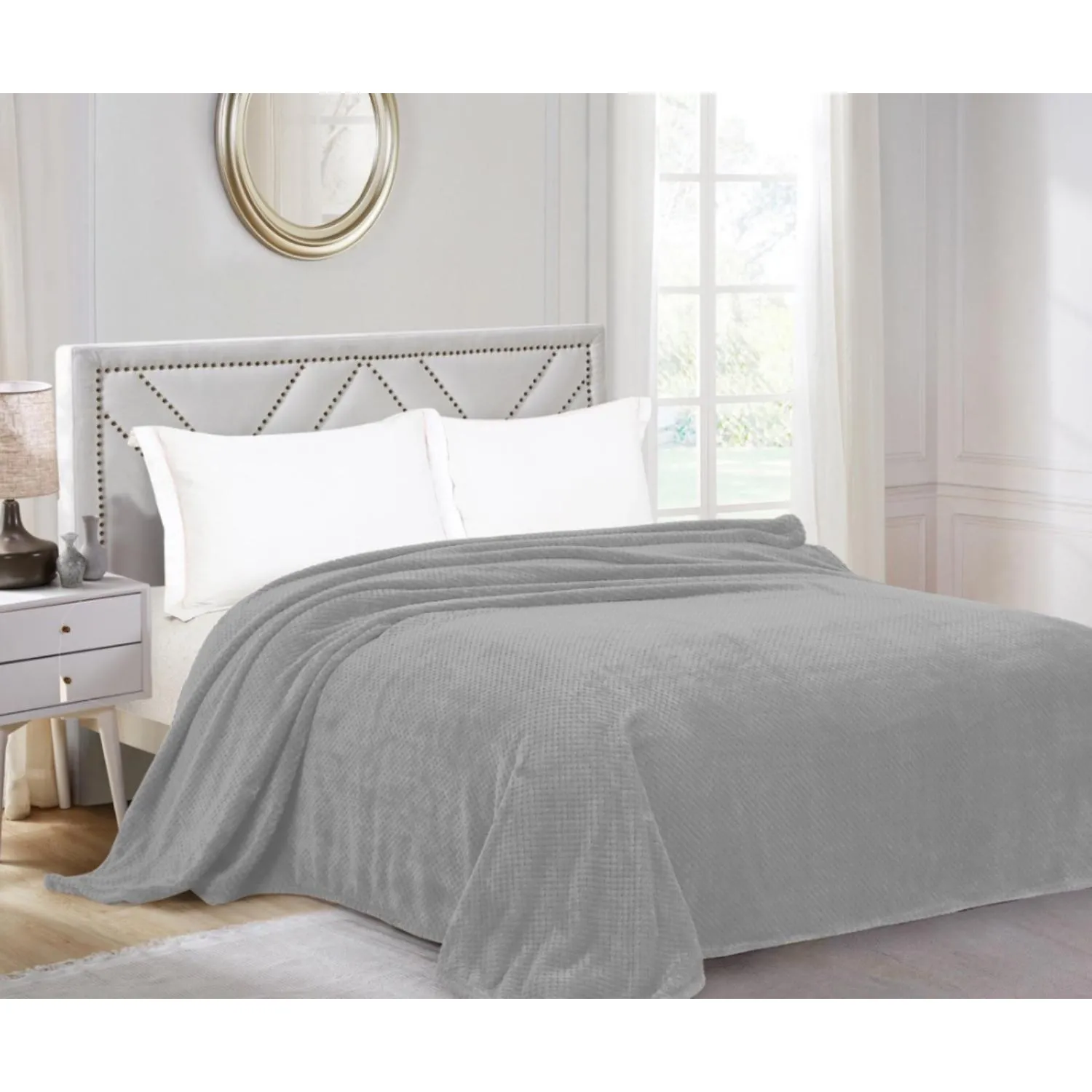 Плед велсофт  200х220см серый рубчик 15-4101 G - фото 1