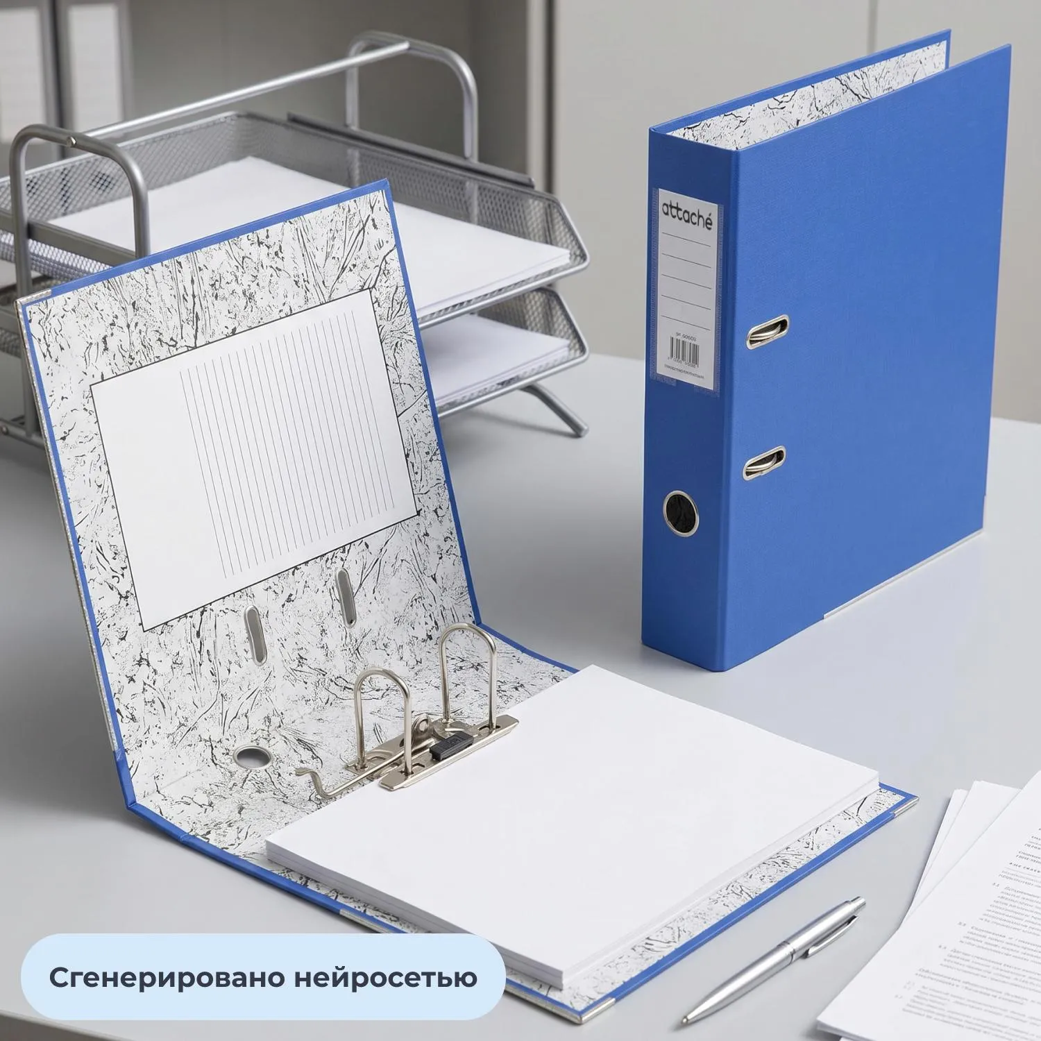 Папка-регистратор 75мм Attache А4, синяя, РР/бумага, мет. уголок - фото 11