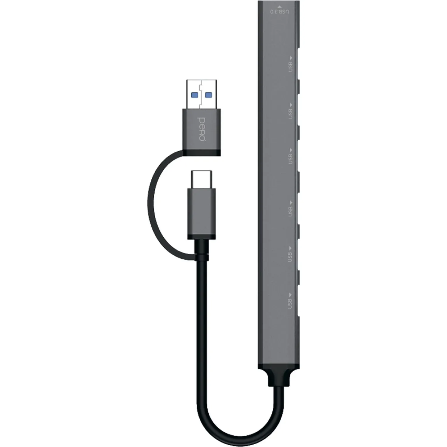 Разветвитель USB PERO MH04, USB-С/USB-A TO USB 3.0 + 6xUSB 2.0, серый - фото 2