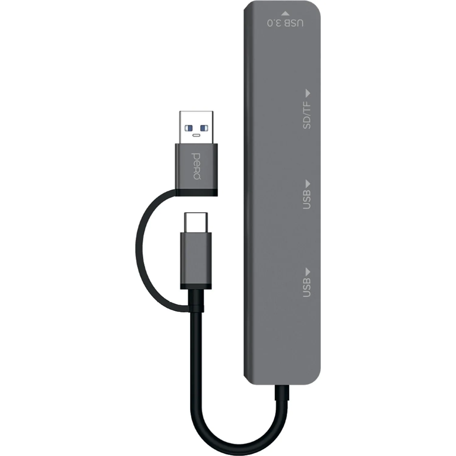 Разветвитель USB PERO MH05 USB-С/A TO SD+TF+USB 3.0+2xUSB 2.0 серый - фото 2