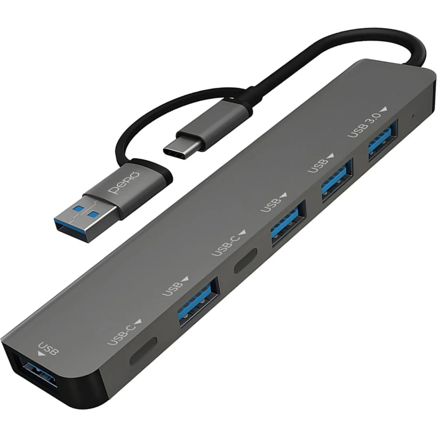 Разветвитель USB PERO MH06, USB-С/A TO 2xUSB-C+USB 3.0+4xUSB 2.0 серый - фото 1