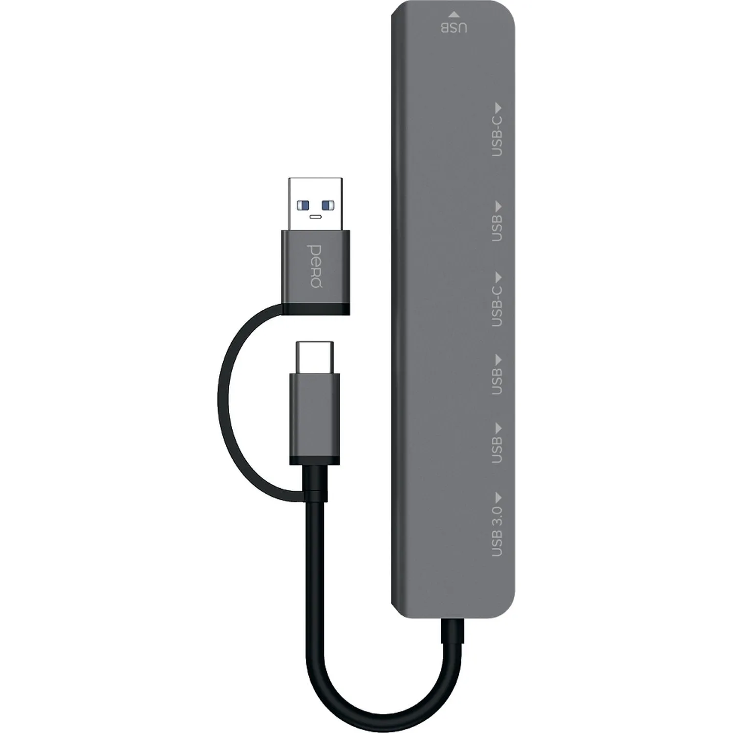 Разветвитель USB PERO MH06, USB-С/A TO 2xUSB-C+USB 3.0+4xUSB 2.0 серый - фото 2