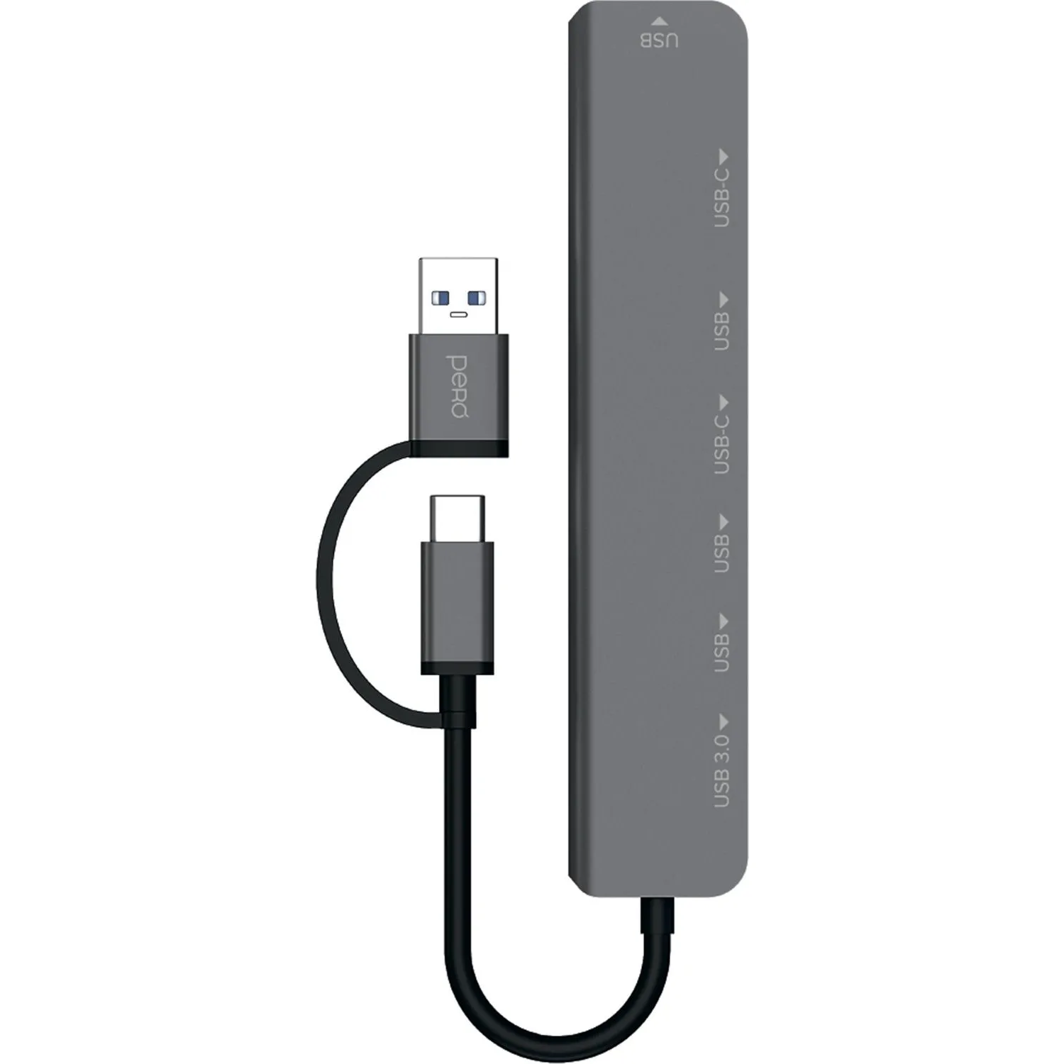 Разветвитель USB PERO MH07 USB-С/A TO SD+TF+3.5MM+USB-C+USB 3.0+3USB2.0,сер - фото 2
