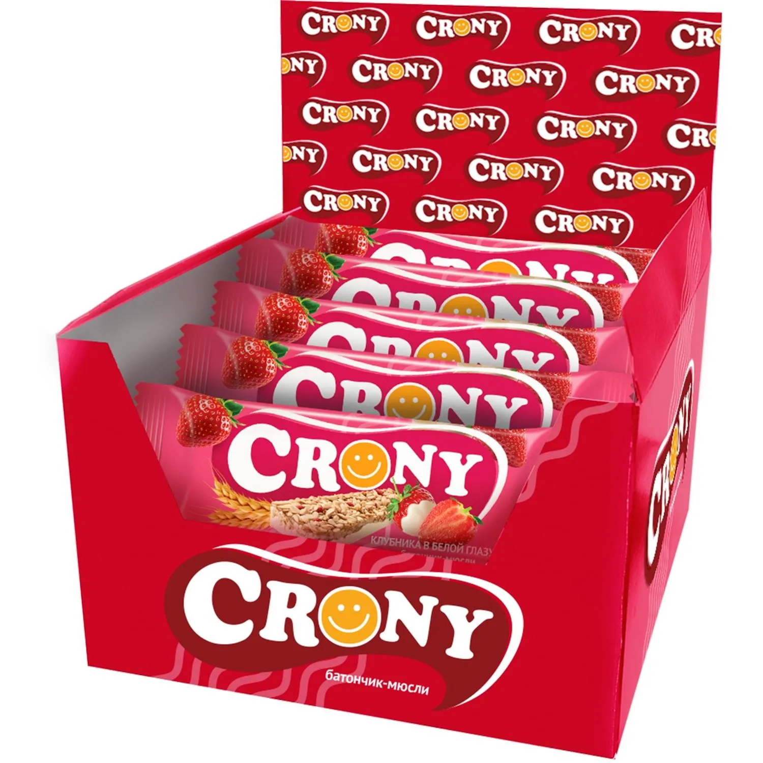 Батончик мюсли CRONY Клубника в белой глазури. 50гх12шт/уп - фото 3