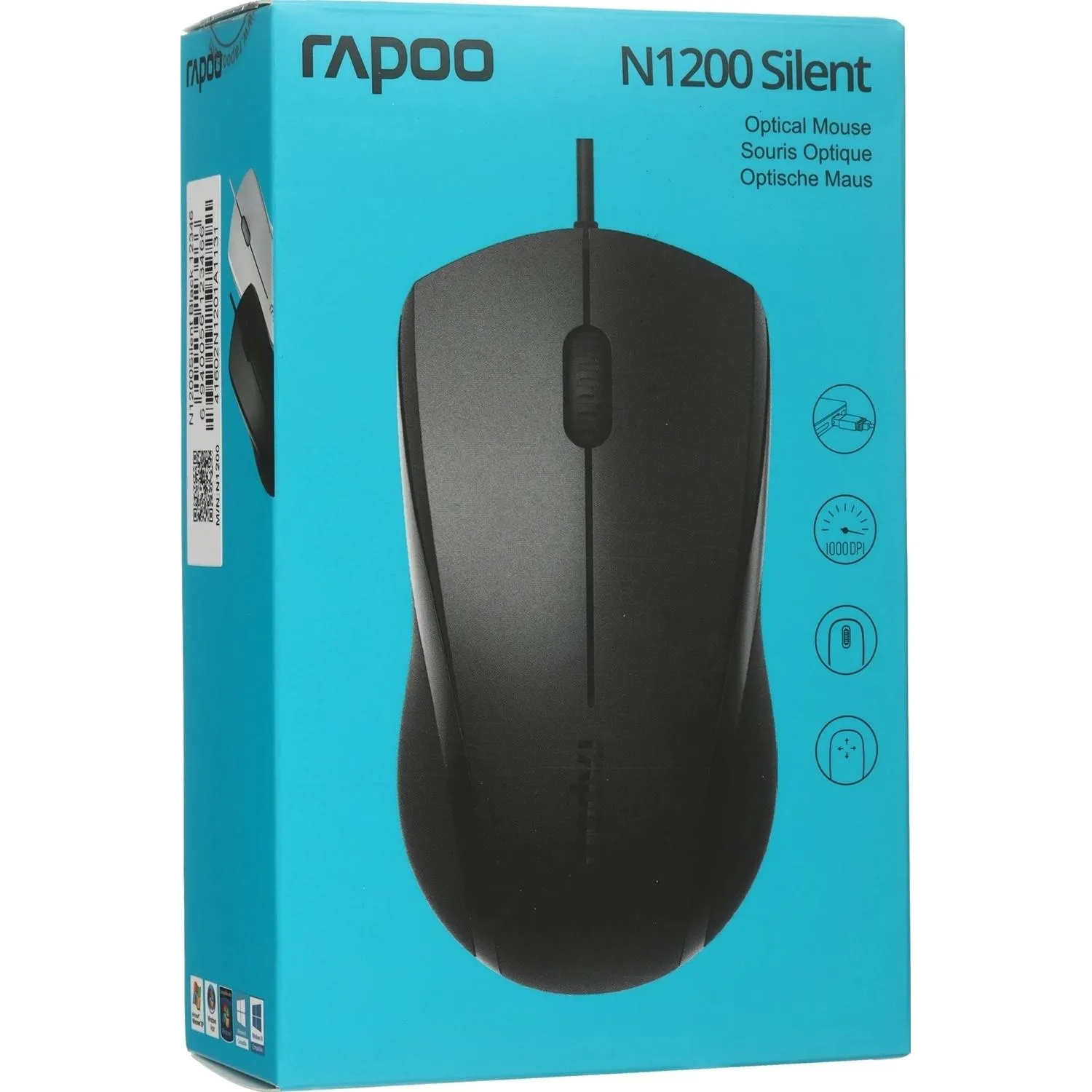 Мышь компьютерная RAPOO проводная N1200, цвет - черный - фото 7