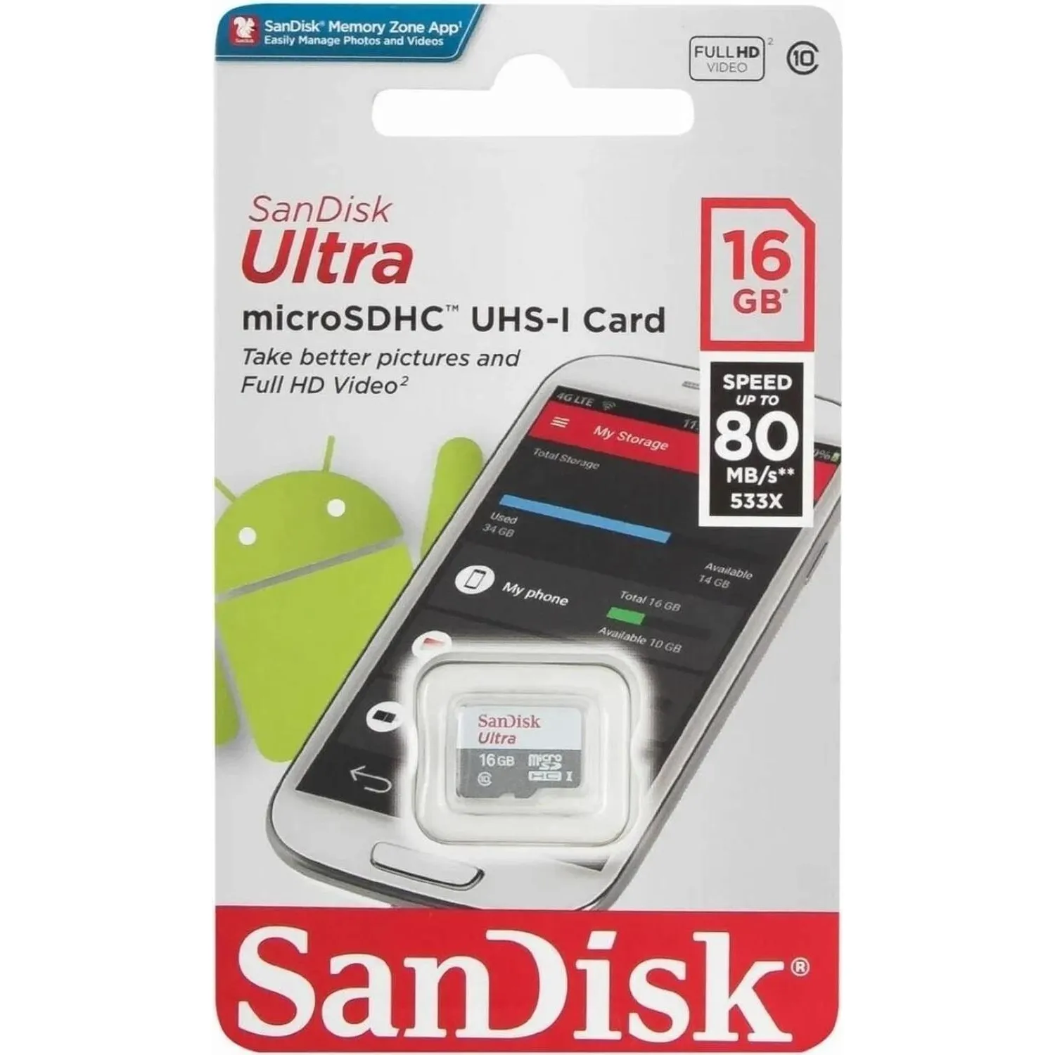 Карта памяти SanDisk microSD 16GB microSDHC Class 10 Ultra 80MB/s - фото 3