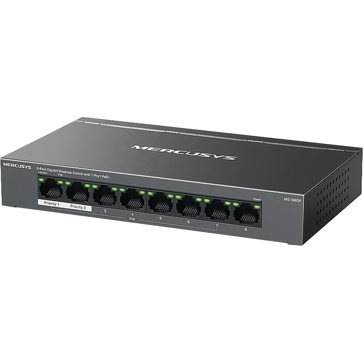 Коммутатор неуправляемый Mercusys MS108GP (L2) 8x1Гбит/с 7PoE+ 65W - фото 1