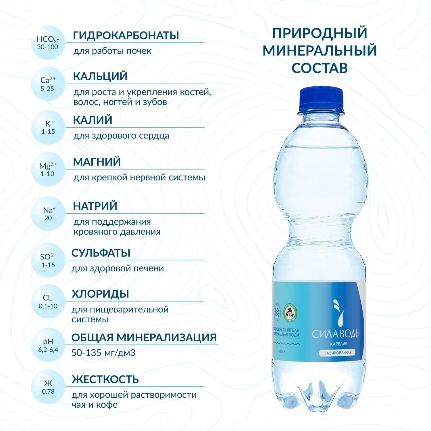 Вода минеральная Сила воды Карелия природ стол питьевая газ ПЭТ 0,5л СПб - фото 2