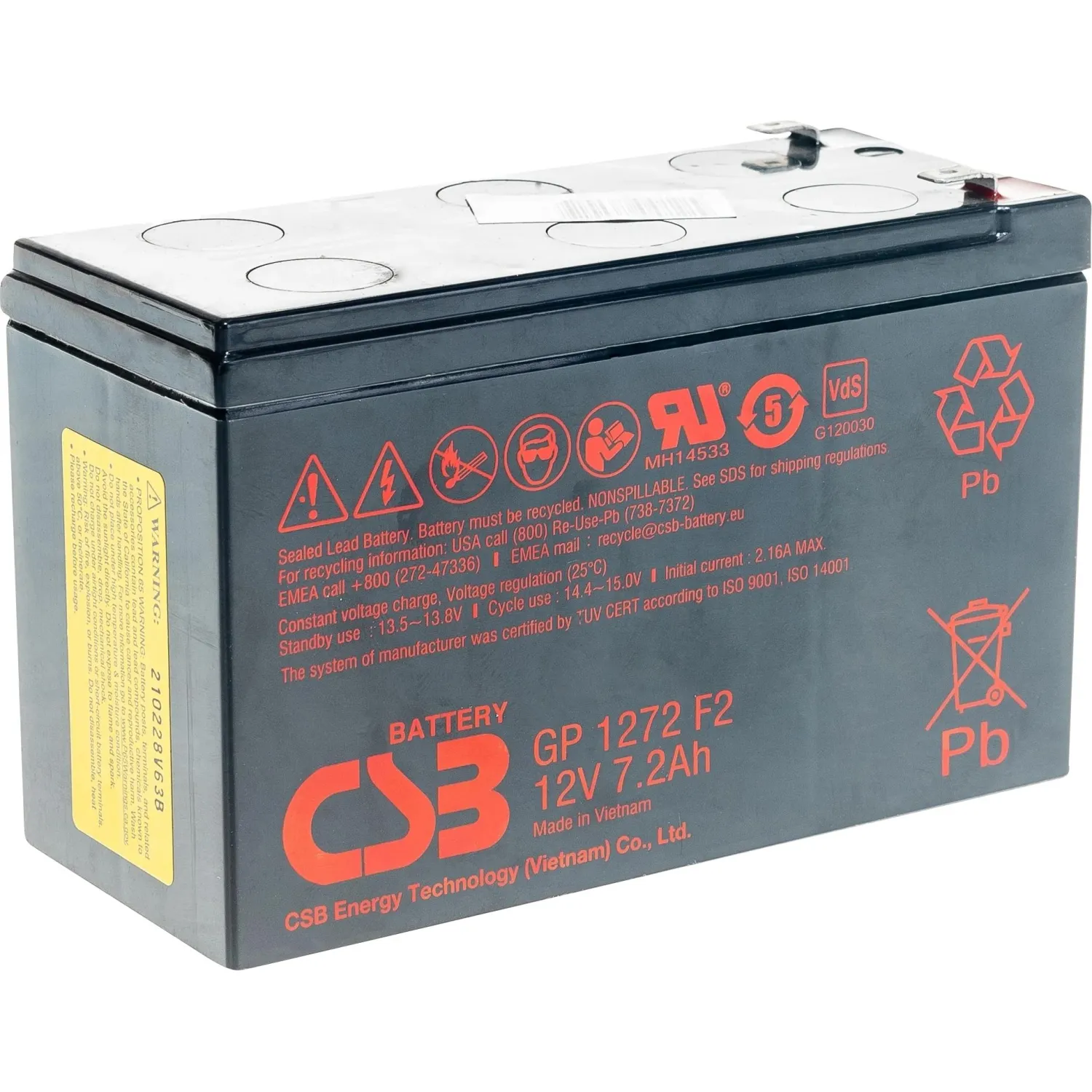 Батарея для ИБП CSB серия GP, GP1272 F2 CSB, 12В/7.2Ач, клеммы F2 - фото 1
