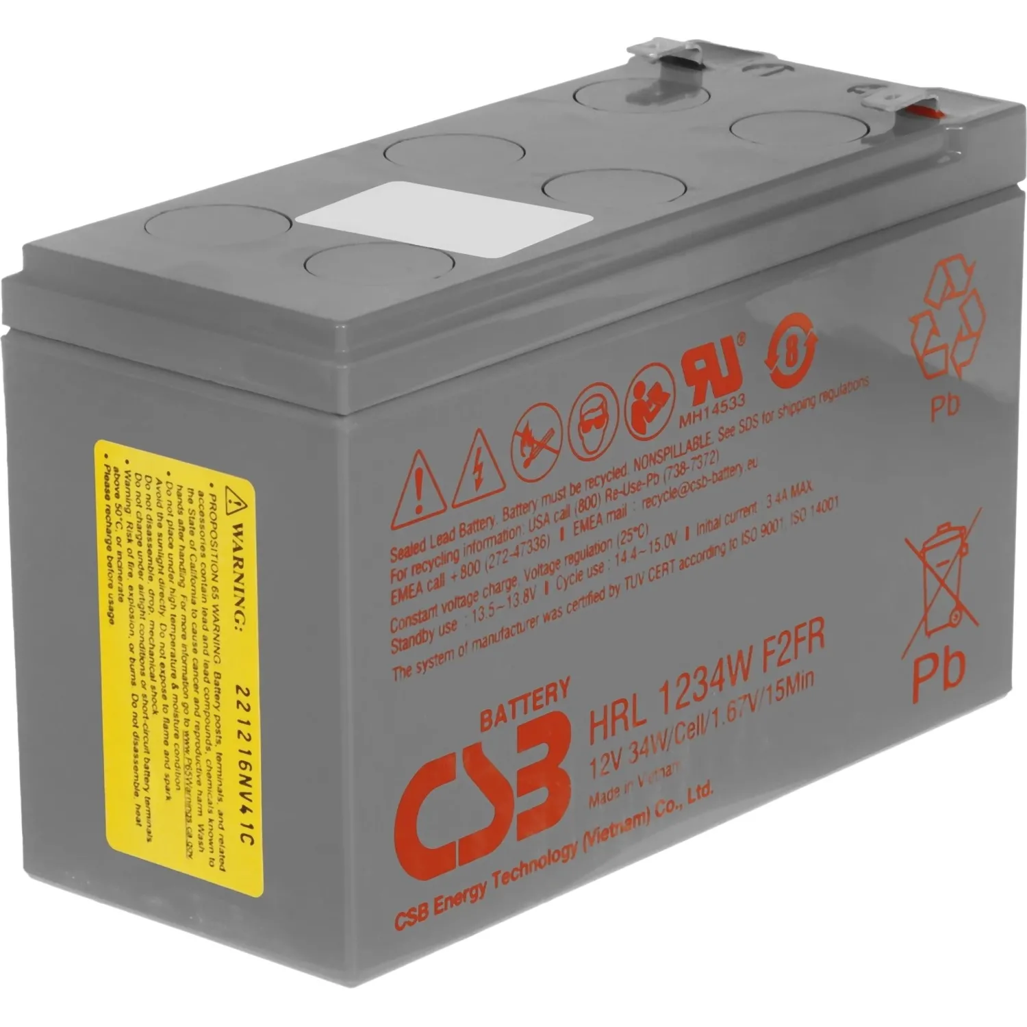 Батарея для ИБП CSB серия HRL, HRL1234W F2 FR CSB, 12В/8.5Ач - фото 1