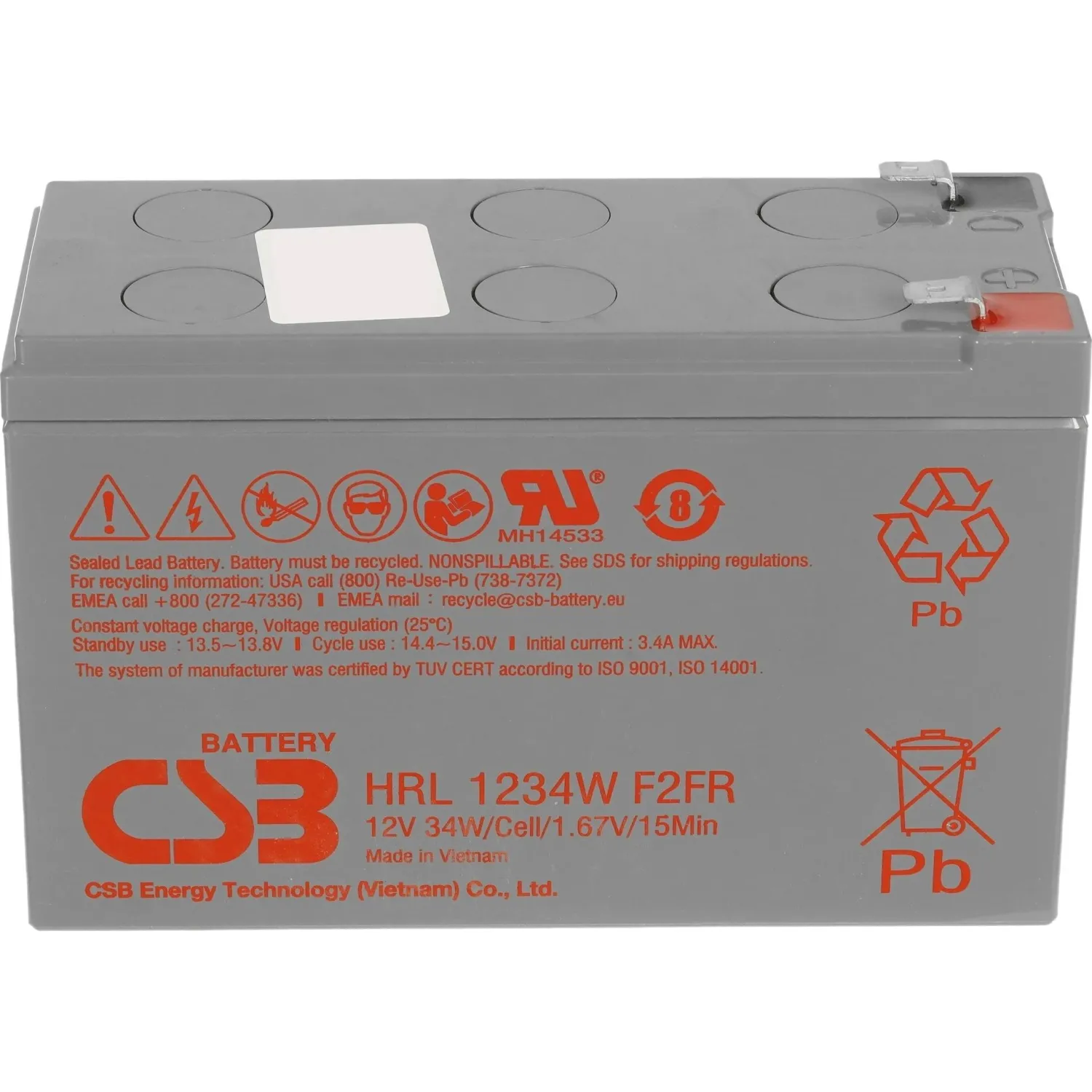 Батарея для ИБП CSB серия HRL, HRL1234W F2 FR CSB, 12В/8.5Ач - фото 2