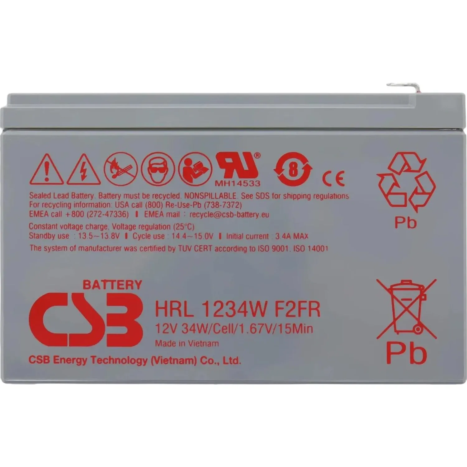 Батарея для ИБП CSB серия HRL, HRL1234W F2 FR CSB, 12В/8.5Ач - фото 6