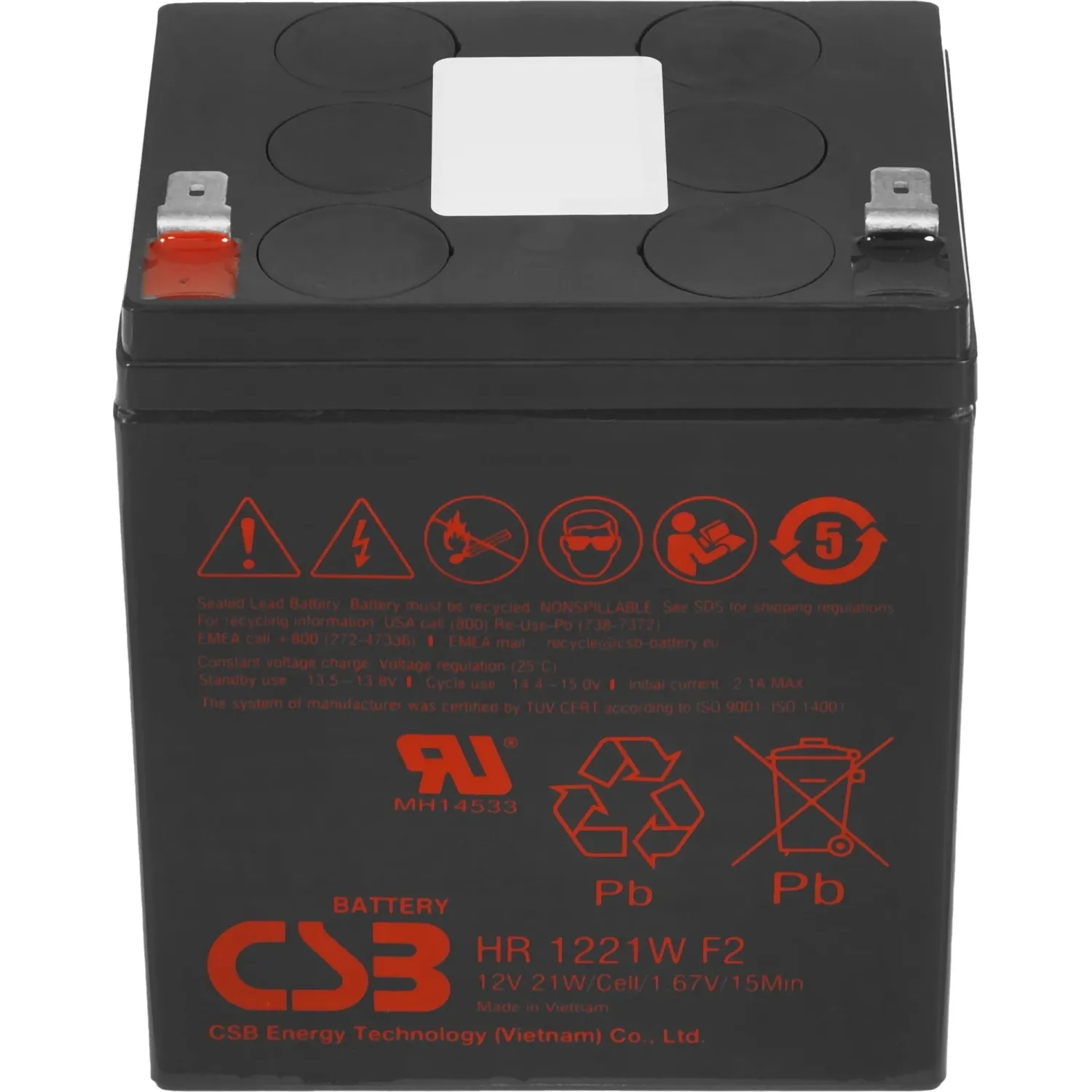 Батарея для ИБП CSB серия HR, HR1221W F2 CSB, 12В/5Ач - фото 2