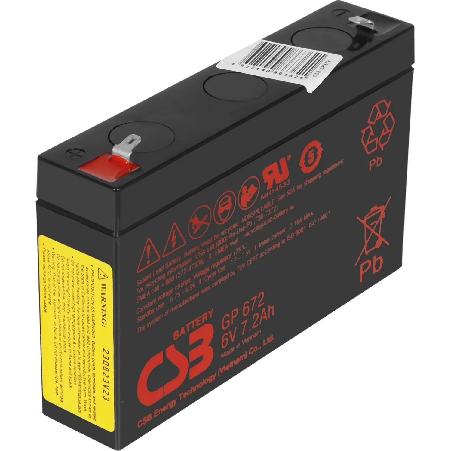 Батарея для ИБП CSB серия GP, GP672 CSB, 6В/7.2Ач, клеммы F1/F2 - фото 1