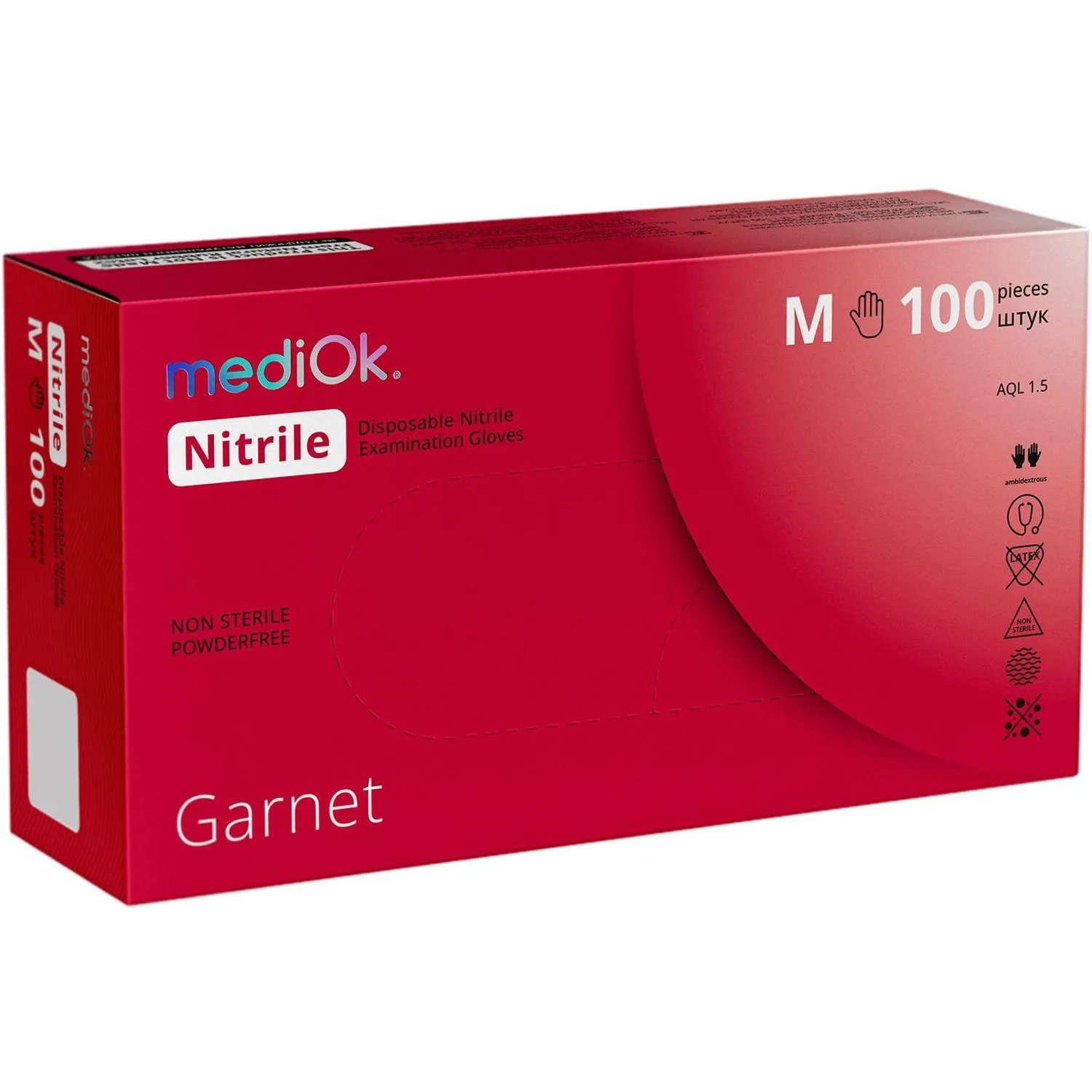 Перчатки нитрил. н/с. н/о, красные MediOk (M) 50п/уп, 4гр - фото 1